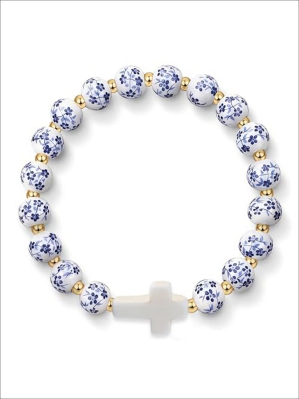 Cross Bracelet Ceramic Beaded Stretch Christian Jewelry Confirmation Gift